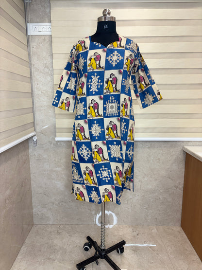 Kalamkari Royal Blue Traditional Cotton Long Top