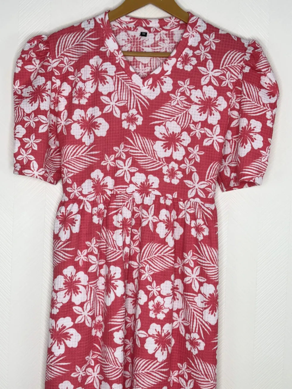 Red with White Floral Printed V-Neck Lounge Frock