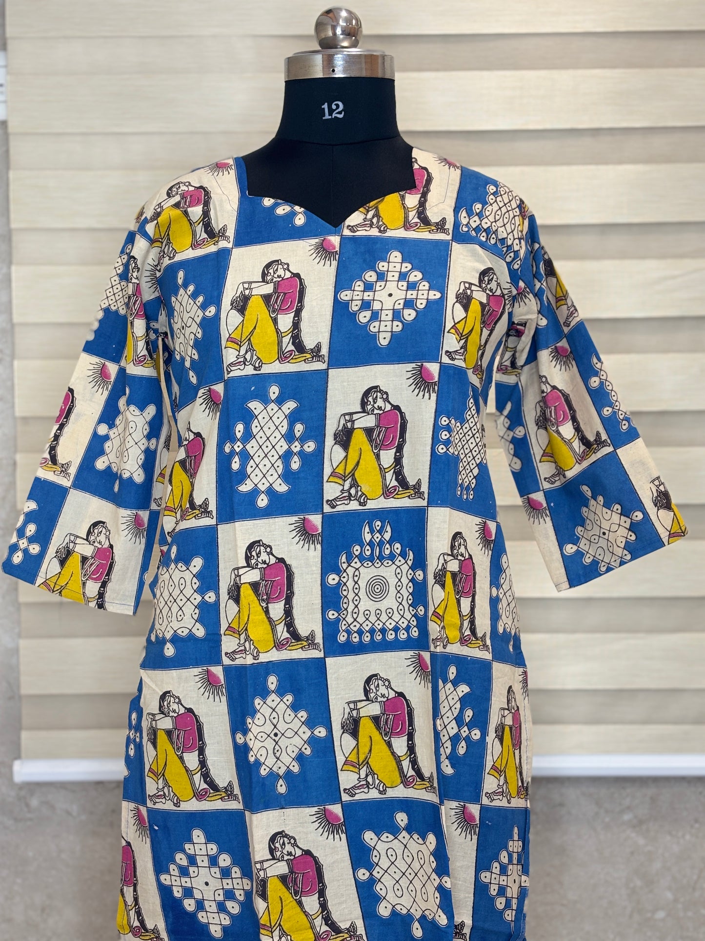 Kalamkari Royal Blue Traditional Cotton Long Top