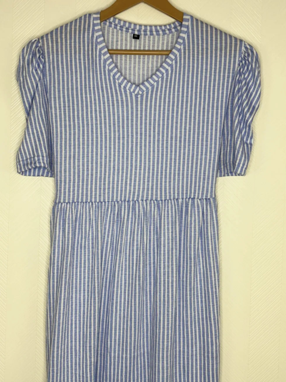 Blue and White Horizontal Stripes Printed V-Neck Lounge Frock