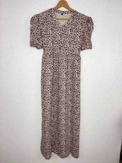 Cream with Red Floral Printed V-Neck Lounge Frock
