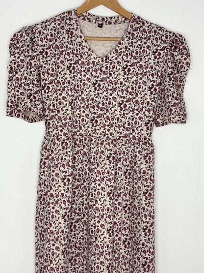 Cream with Red Floral Printed V-Neck Lounge Frock