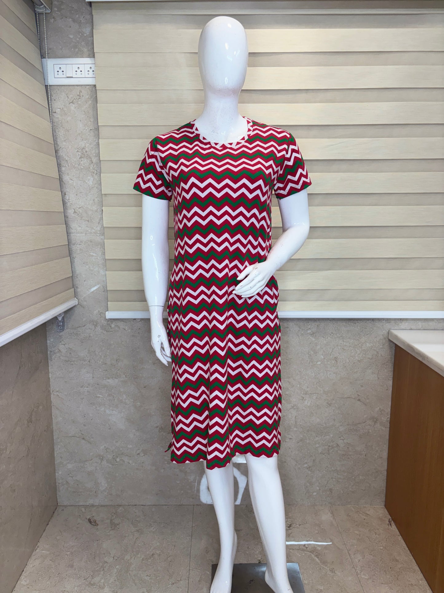 Cherry Red Multicolor Chevron Lounge Tunic