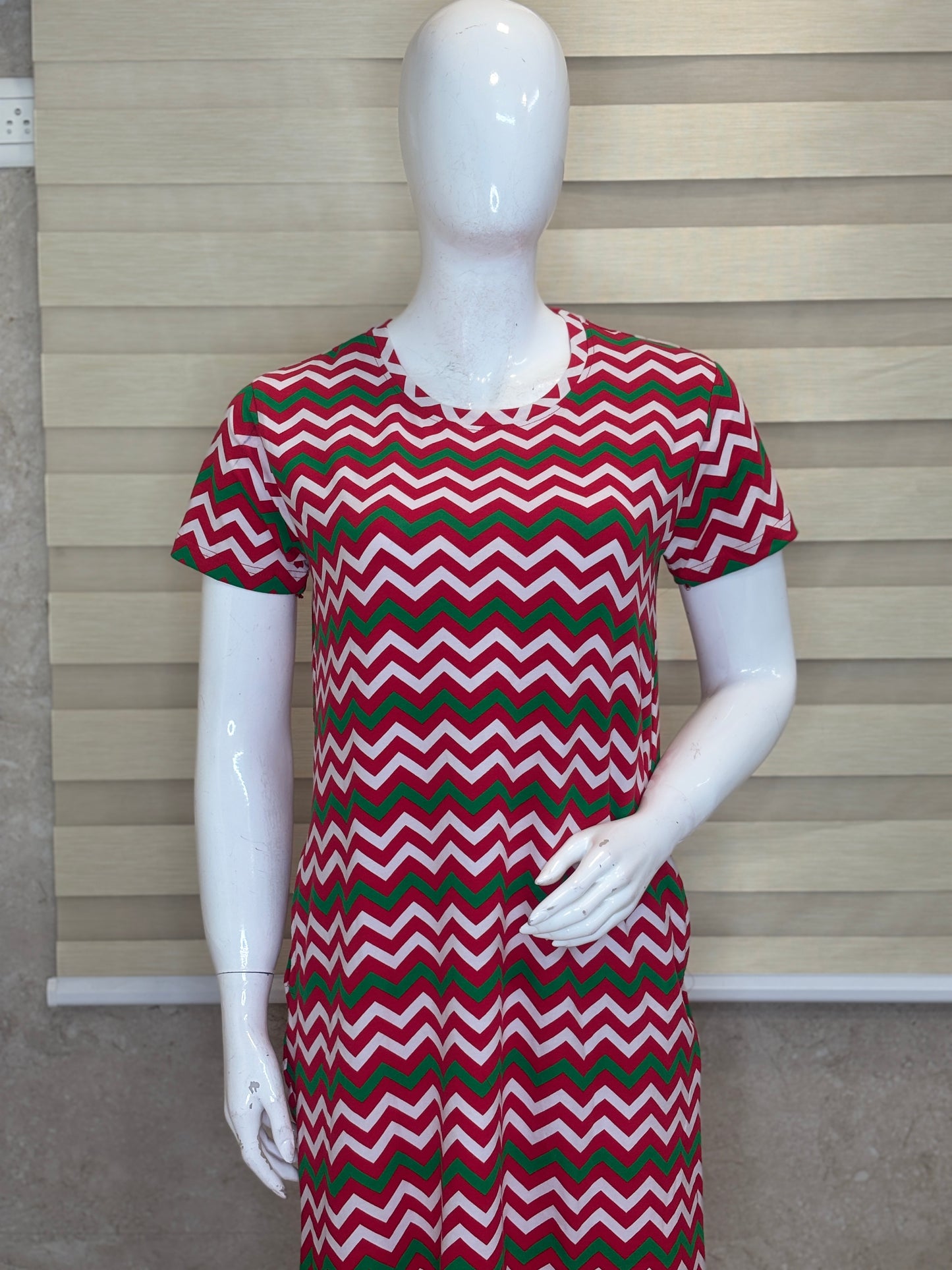 Cherry Red Multicolor Chevron Lounge Tunic