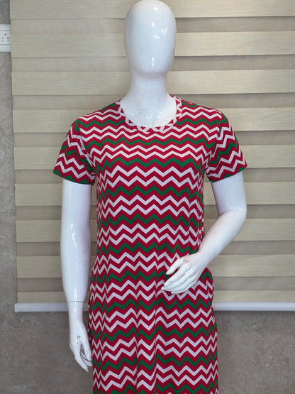 Cherry Red Multicolor Chevron Lounge Tunic
