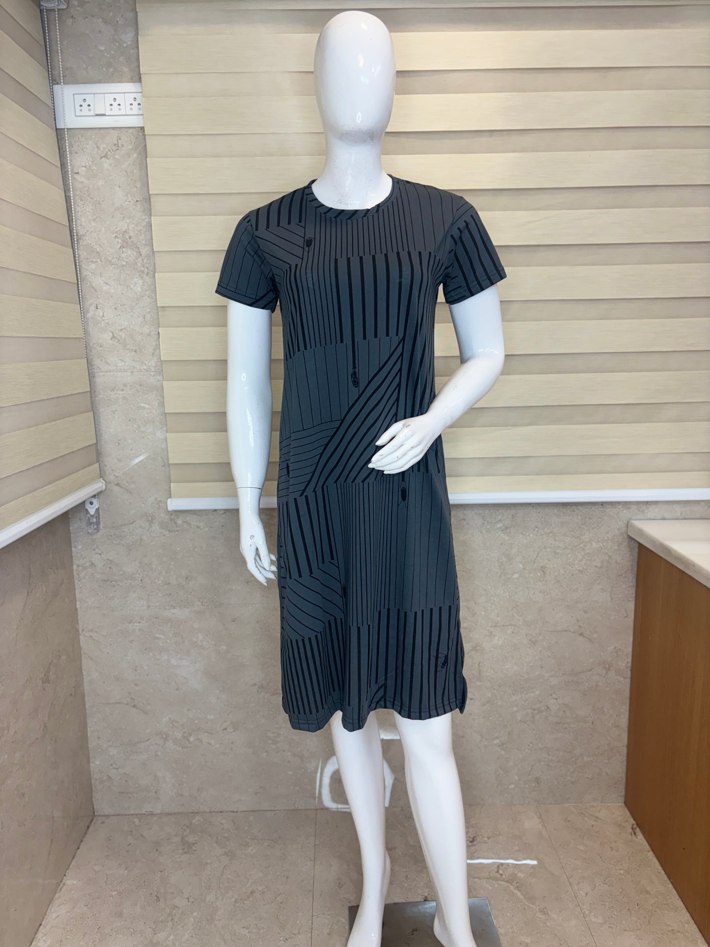Charcoal Grey Geometric Stripe Lounge Tunic