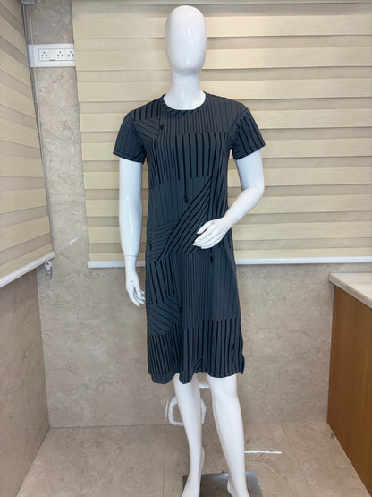 Charcoal Grey Geometric Stripe Lounge Tunic
