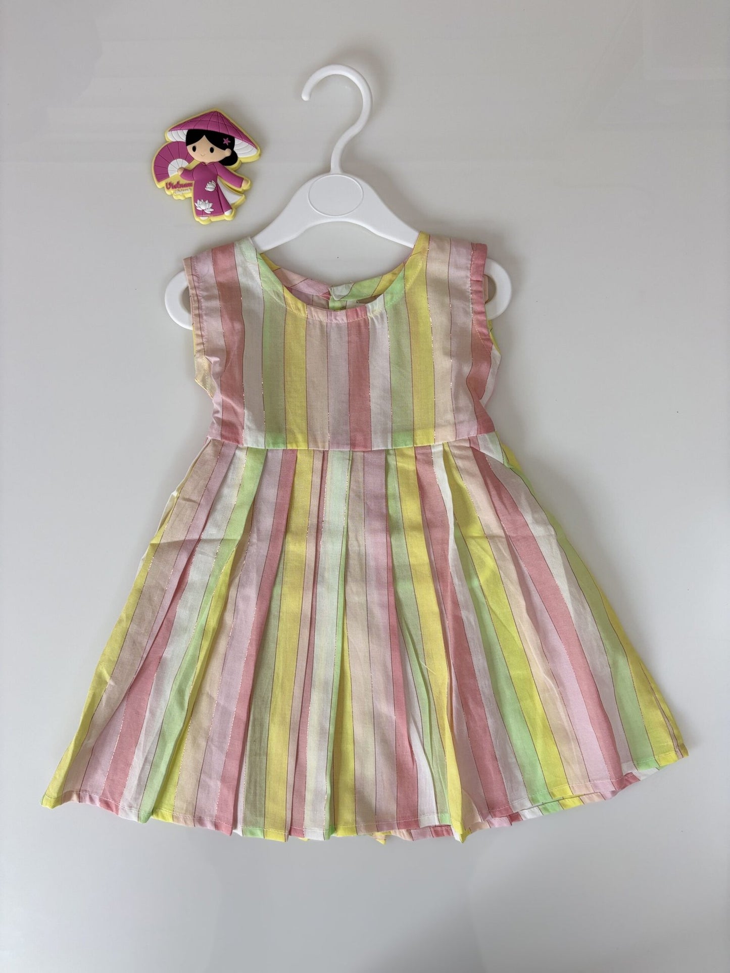 Multicolor Sleeveless Striped Cotton Girl’s Frock