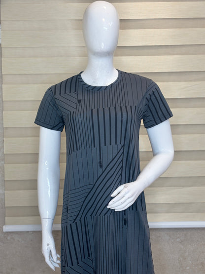 Charcoal Grey Geometric Stripe Lounge Tunic