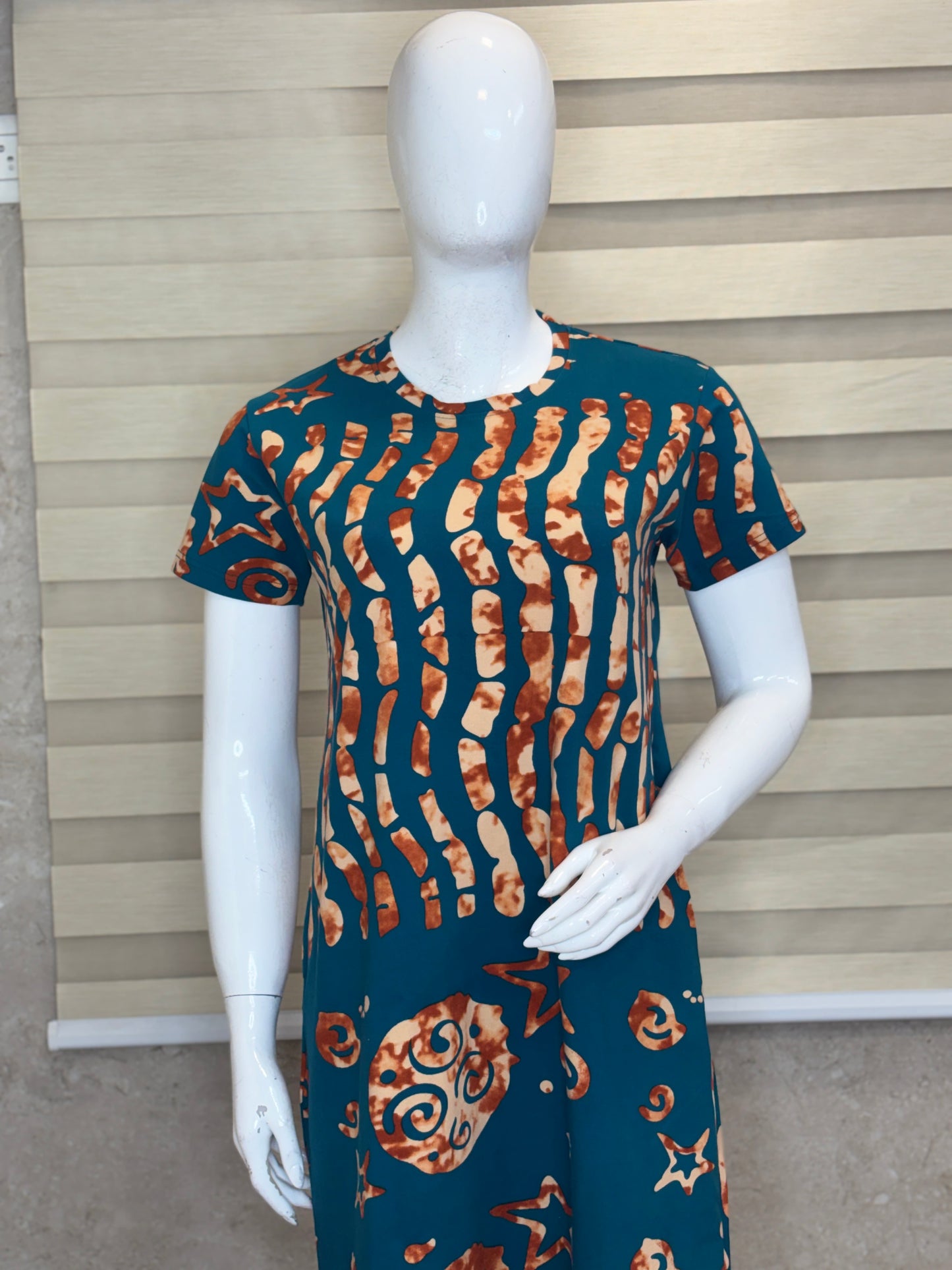 Teal Blue Batik Tribal Print Lounge Tunic