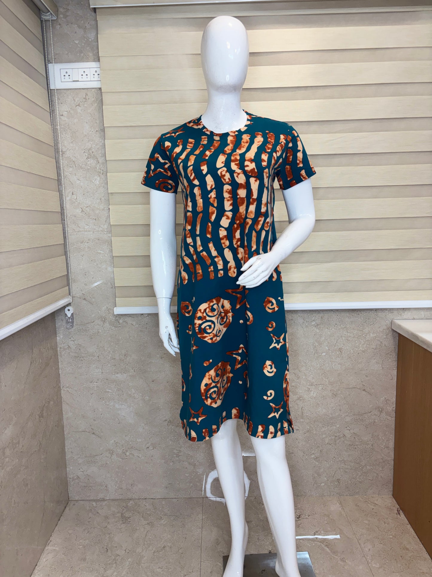 Teal Blue Batik Tribal Print Lounge Tunic