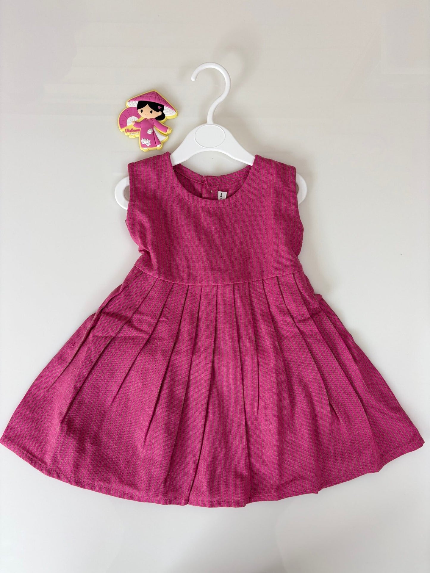 Maroon Sleeveless Pintuck Pleated Linen Girl’s Frock