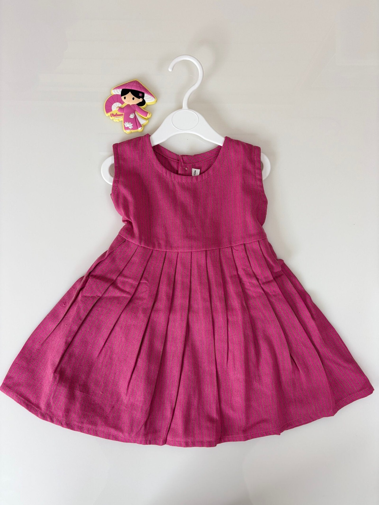 Maroon Sleeveless Pintuck Pleated Linen Girl’s Frock