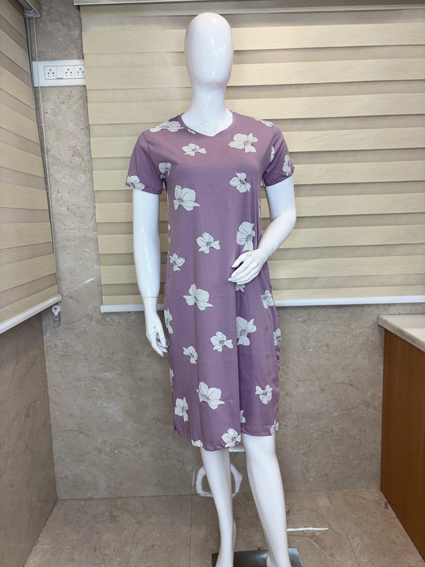 Dusty Lavender White Blossom Lounge Tunic