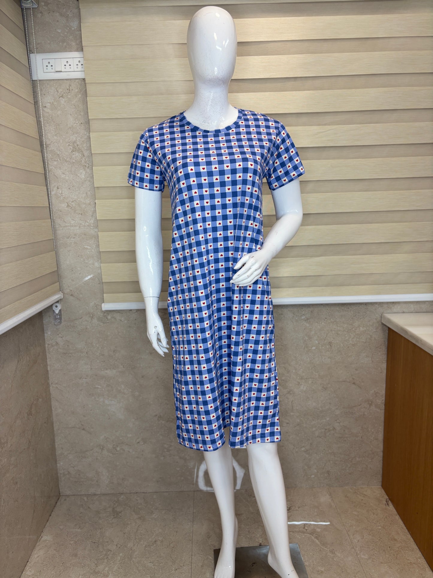 Powder Blue Tiny Heart Checks Lounge Tunic
