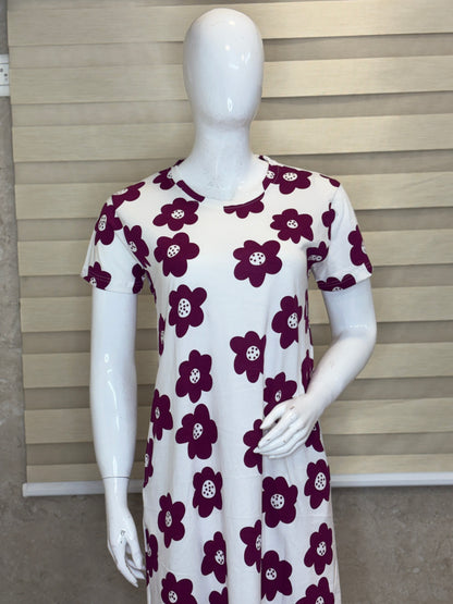 Ivory White Magenta Daisy Floral Lounge Tunic