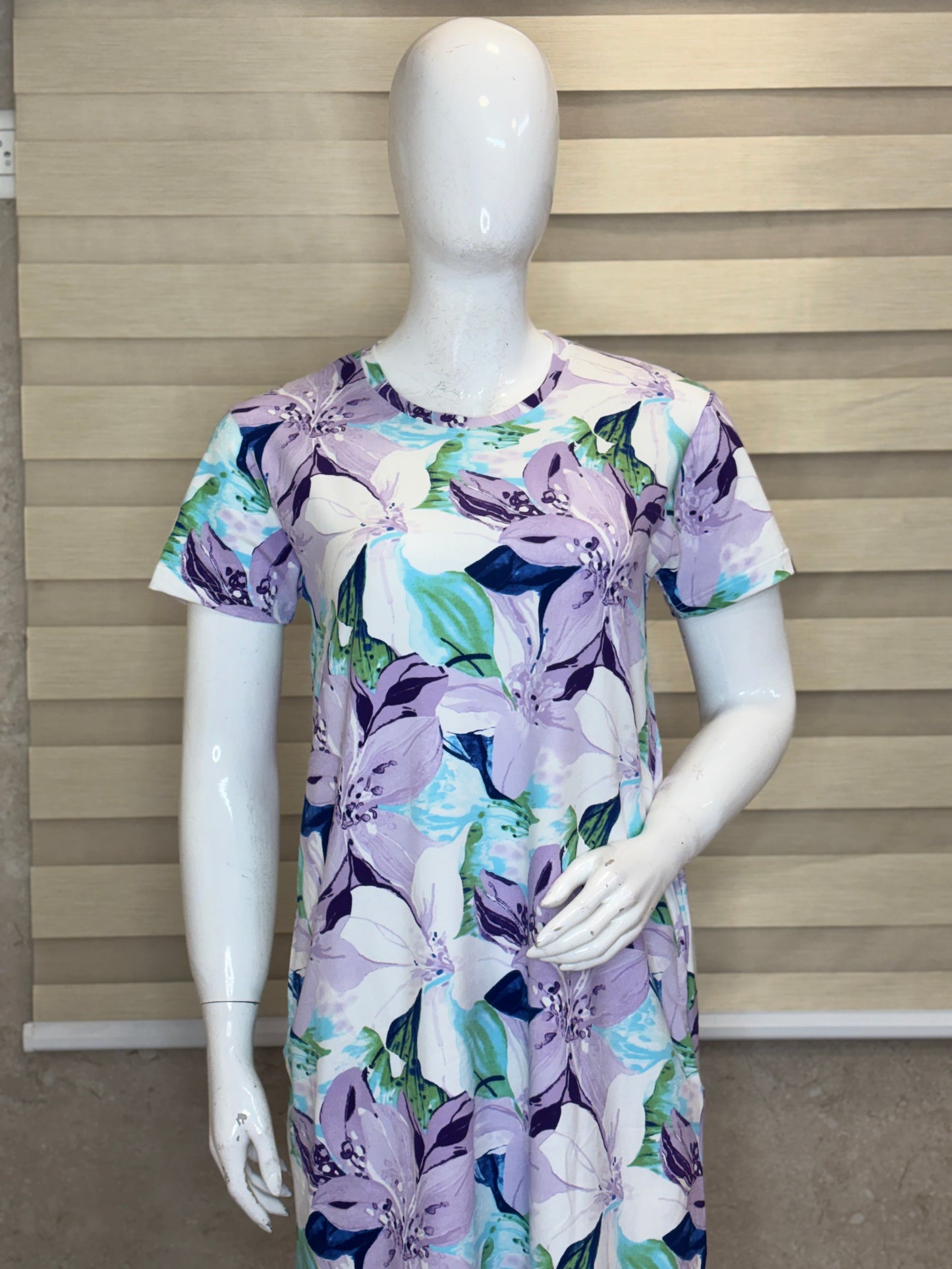 Soft Lilac Watercolor Lily Floral Lounge Tunic