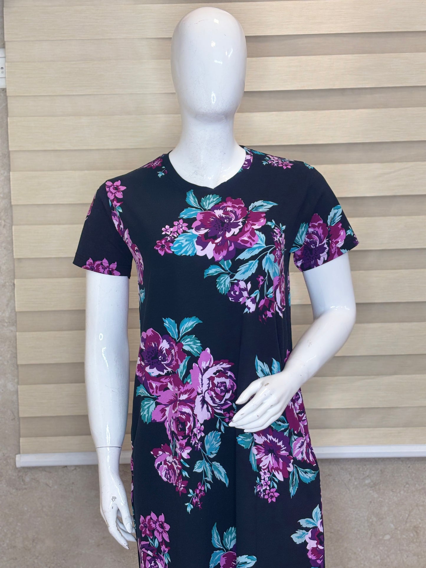 Midnight Black Vintage Rose Floral Lounge Tunic