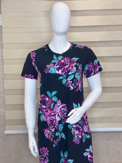 Midnight Black Vintage Rose Floral Lounge Tunic