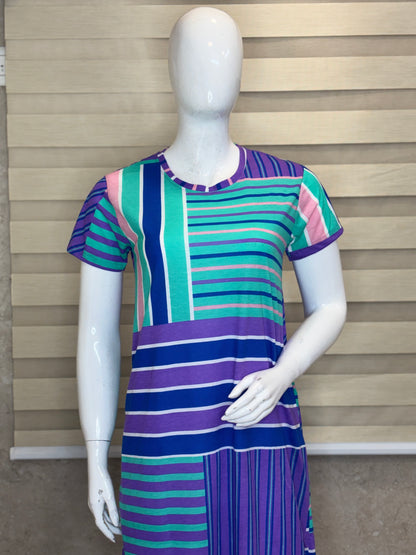 Aqua Teal & Royal Purple Patchwork Stripe Lounge Tunic