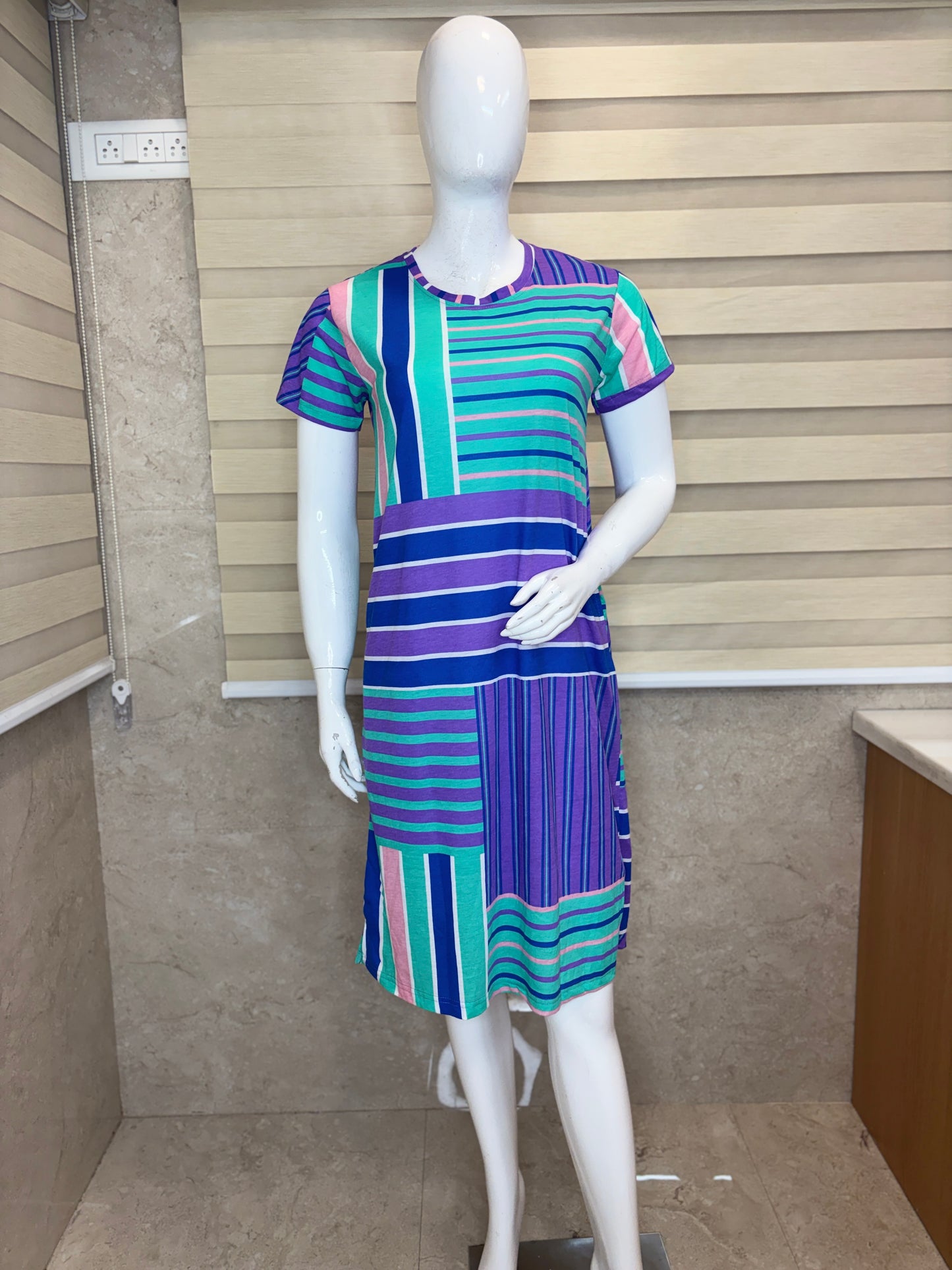 Aqua Teal & Royal Purple Patchwork Stripe Lounge Tunic