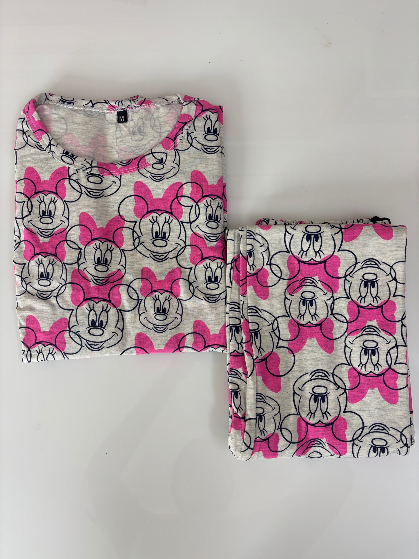 Melange Grey Pink Daisy Duck Feeding T-Shirt with Pant
