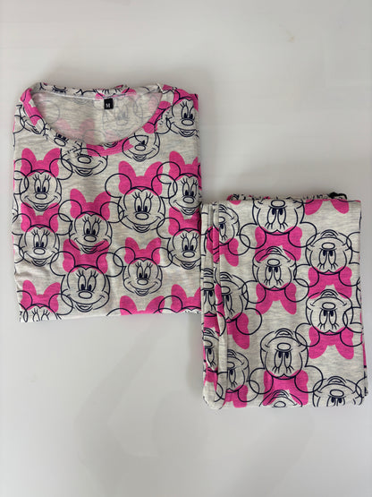 Melange Grey Pink Daisy Duck Feeding T-Shirt with Pant