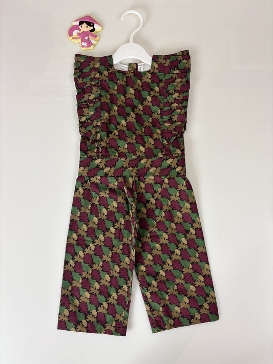 Multicolor Sleeveless Ruffled Printed Top and Bottom Set