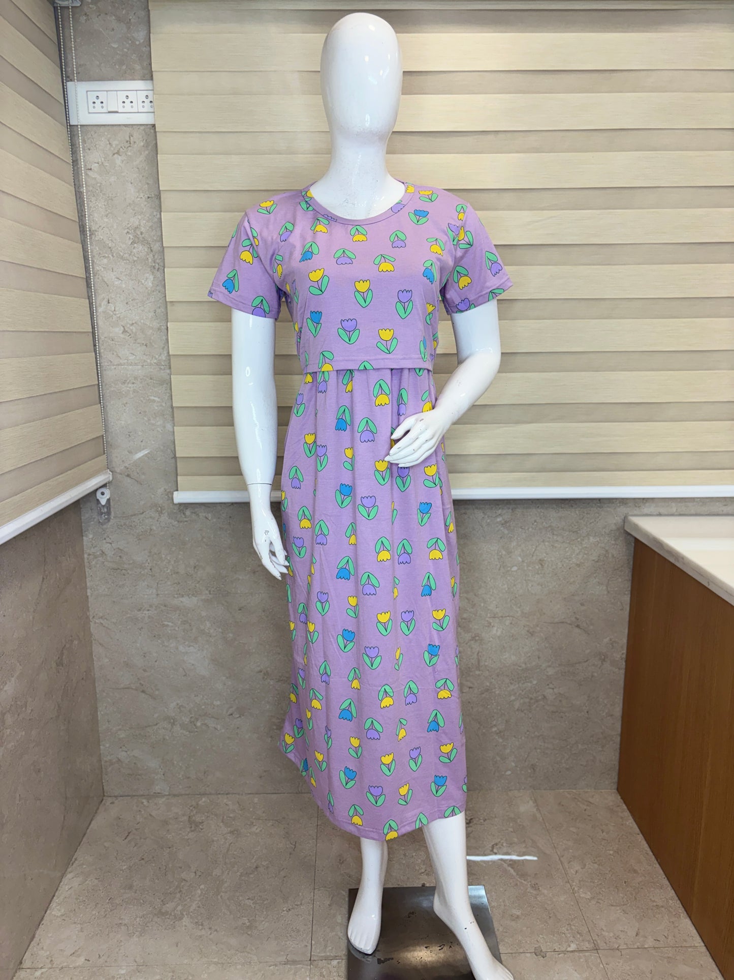 Lavender Tulip Print Maternity Maxi