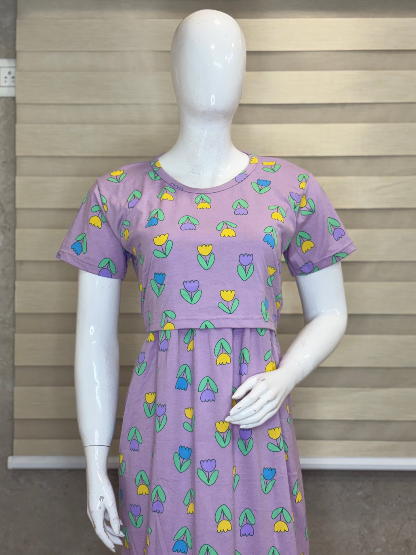 Lavender Tulip Print Maternity Maxi