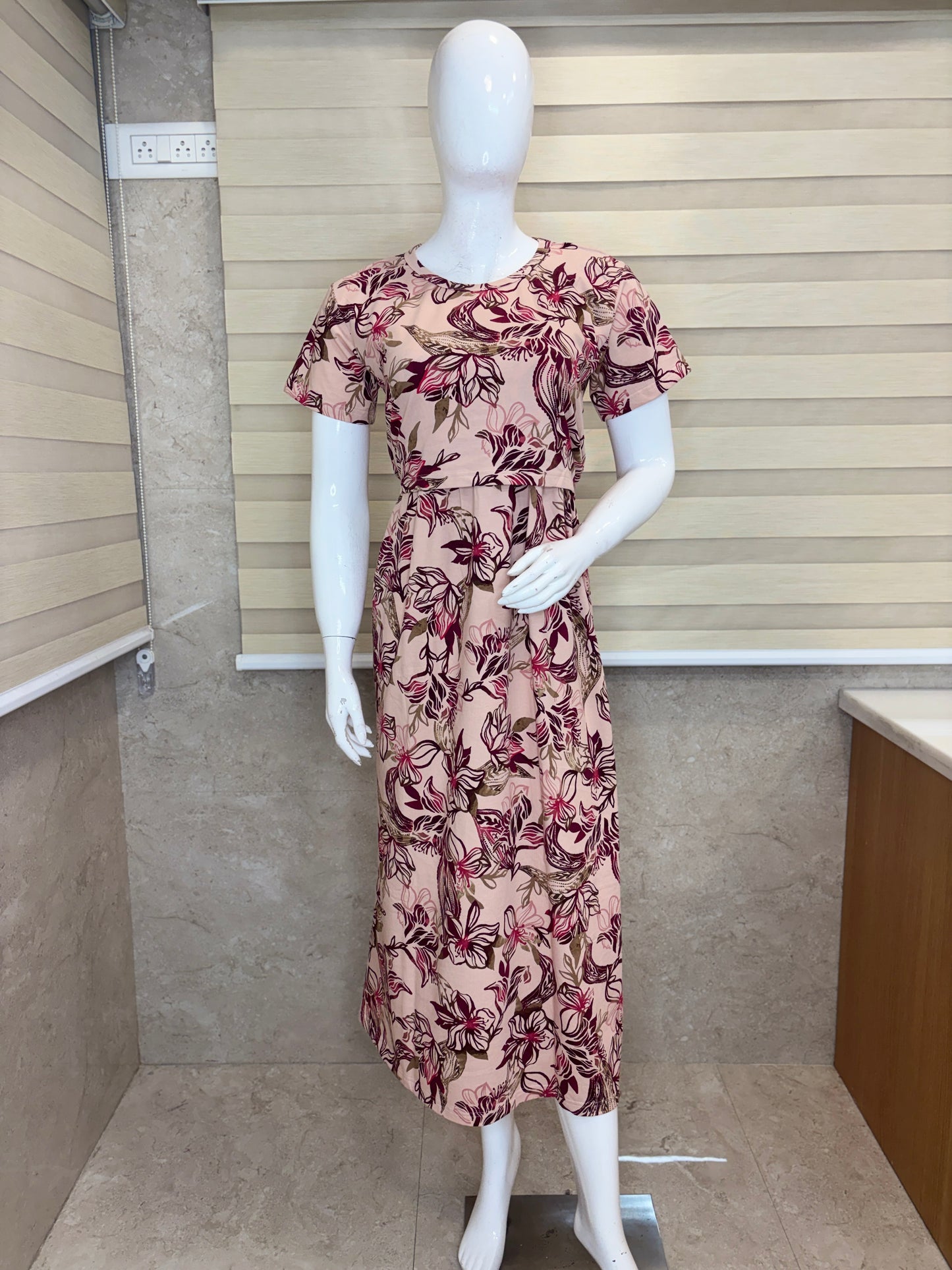 Pink Floral Print Maternity Maxi