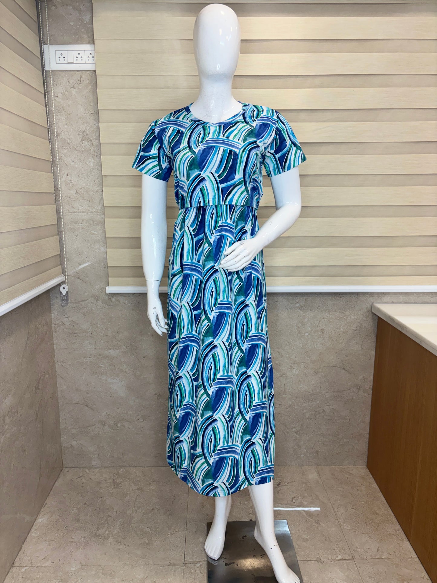 Blue Abstract Print Maternity Maxi