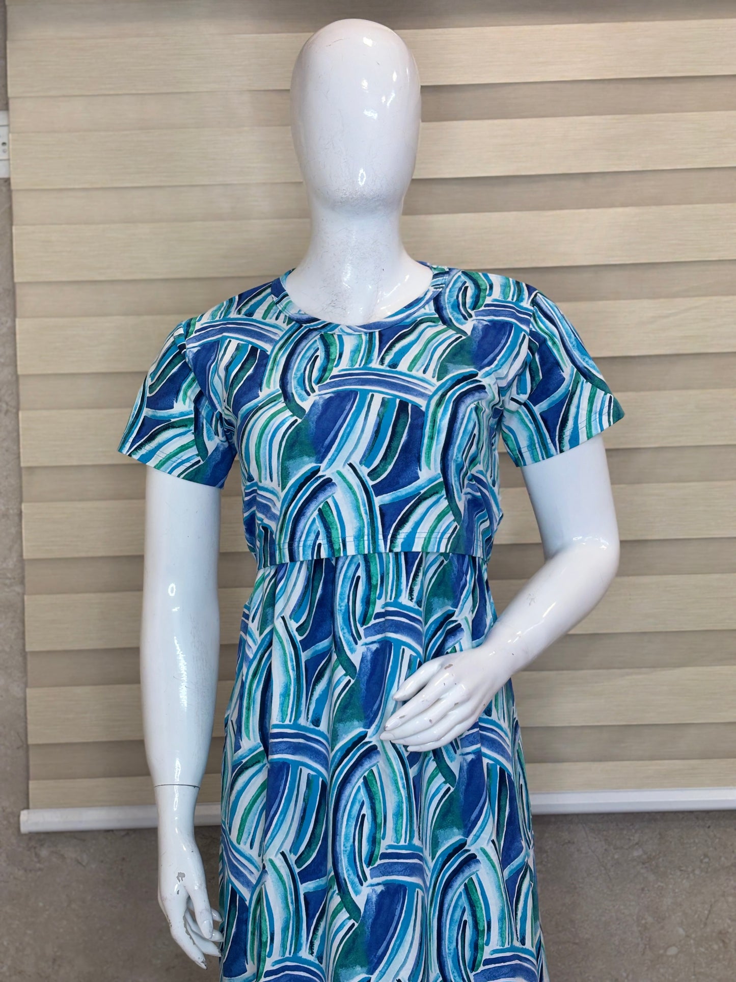 Blue Abstract Print Maternity Maxi