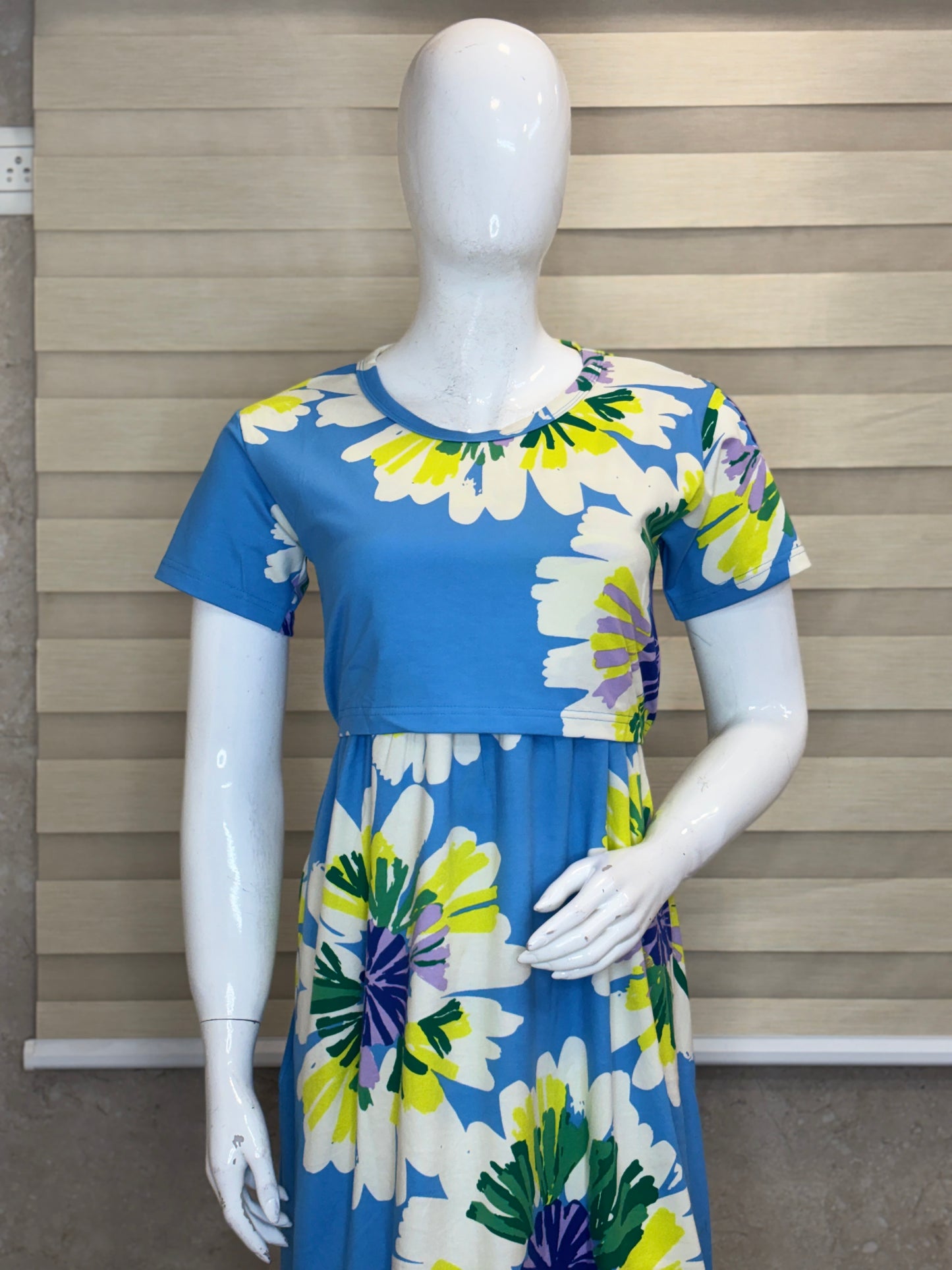 Blue Floral Print Maternity Maxi