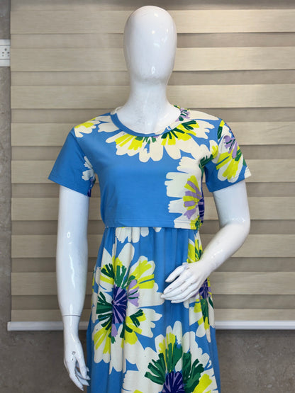 Blue Floral Print Maternity Maxi