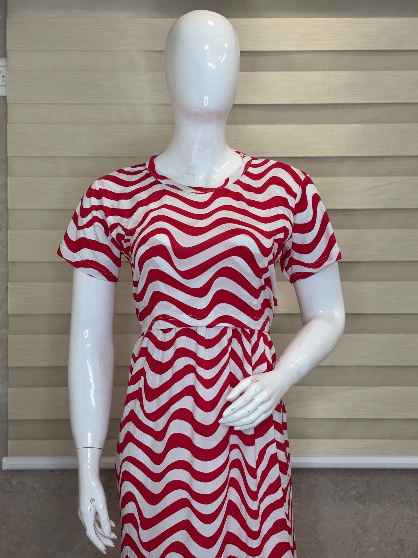 Red Wave Print Maternity Maxi