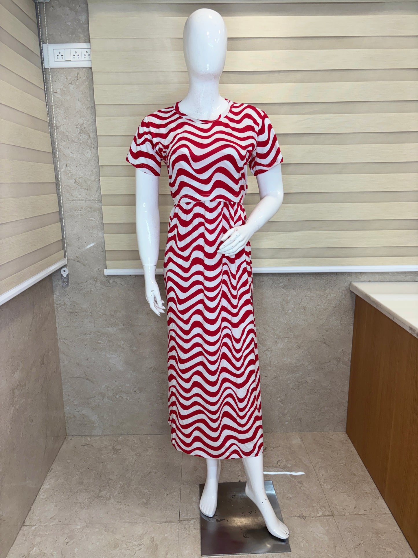 Red Wave Print Maternity Maxi