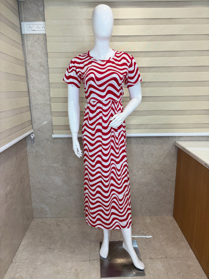 Red Wave Print Maternity Maxi