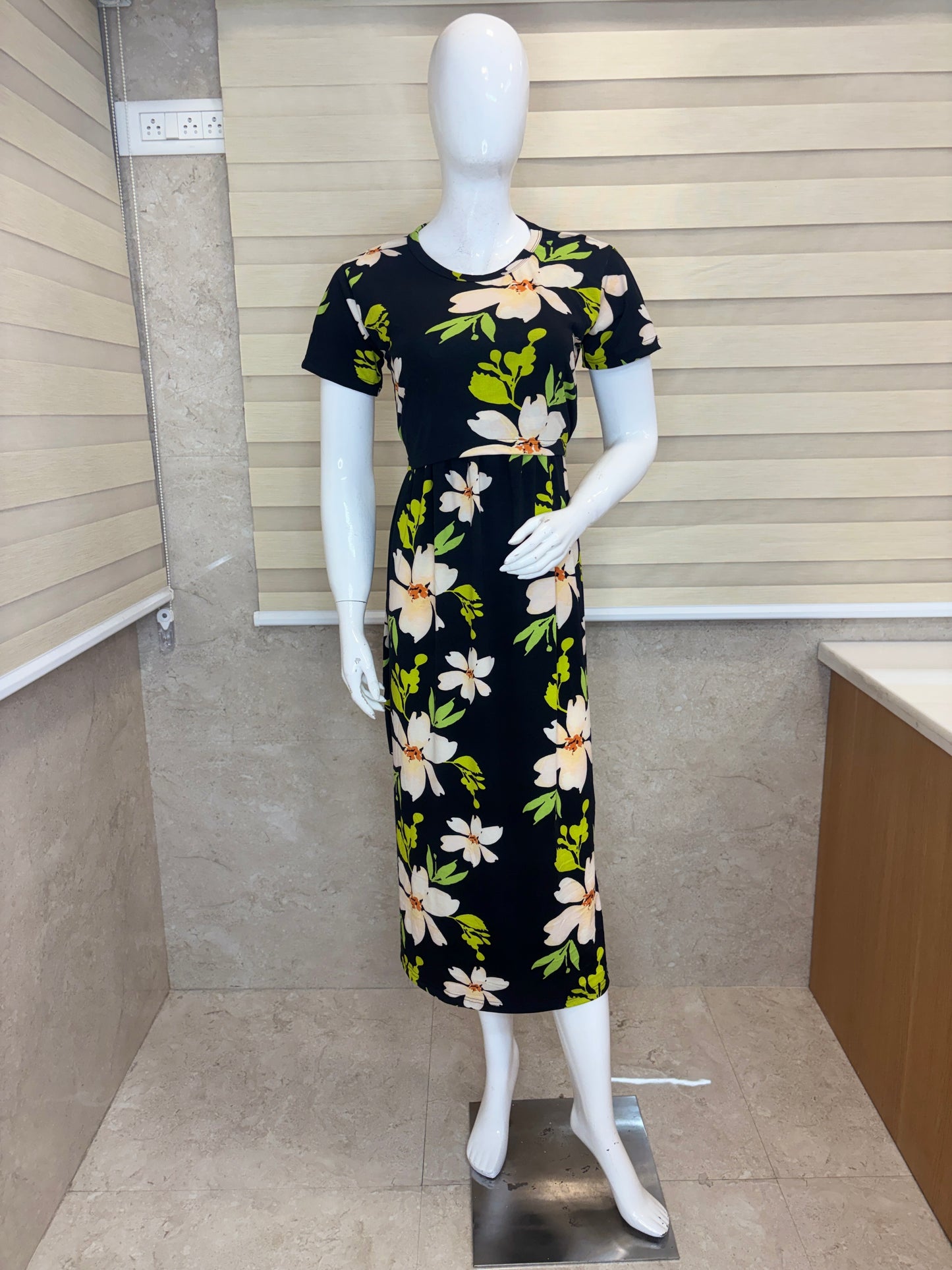 Black Floral Print Maternity Maxi
