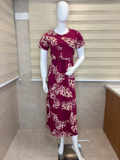Magenta Butterfly Print Maternity Maxi