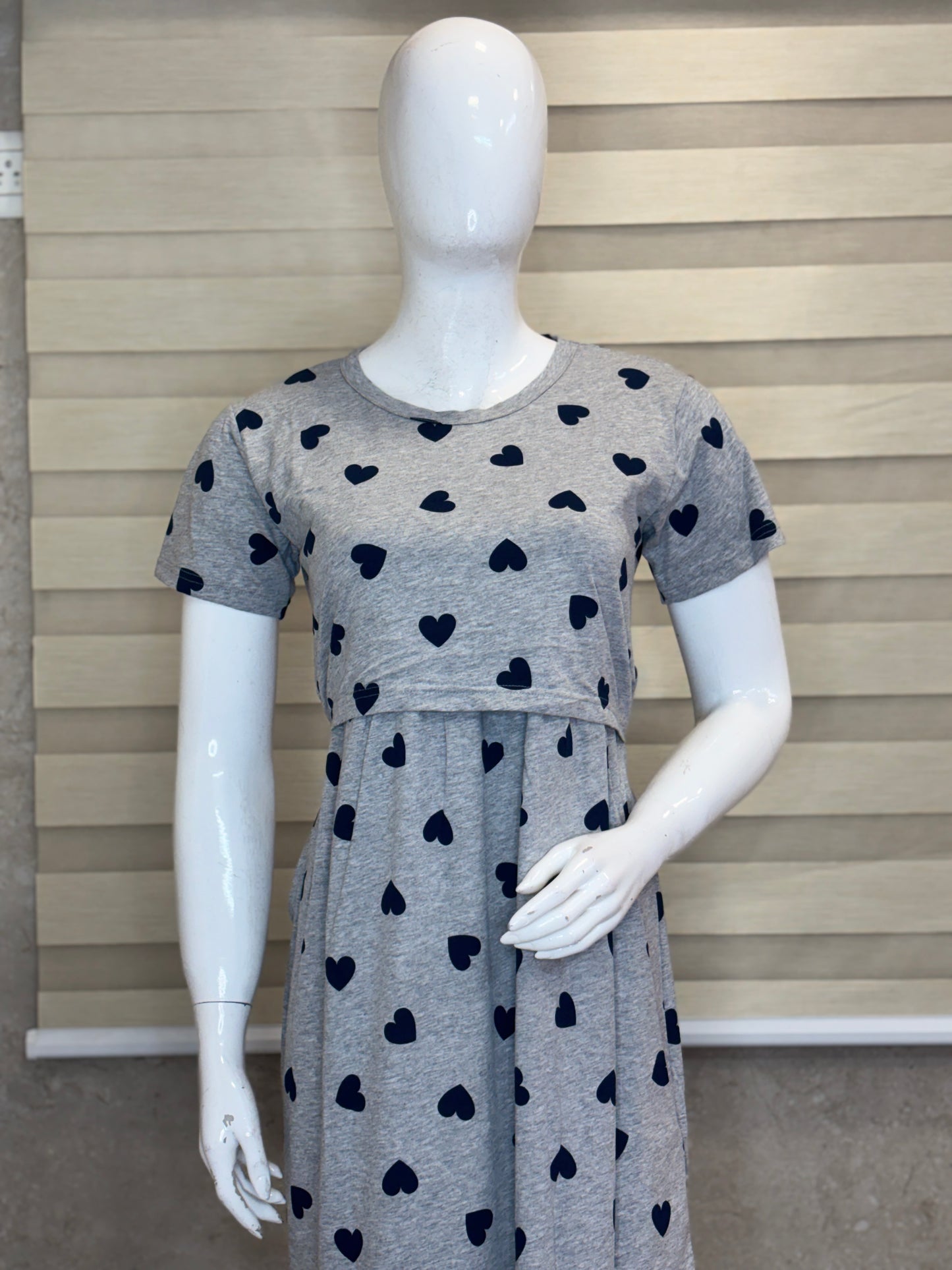 Grey Heart Print Maternity Maxi