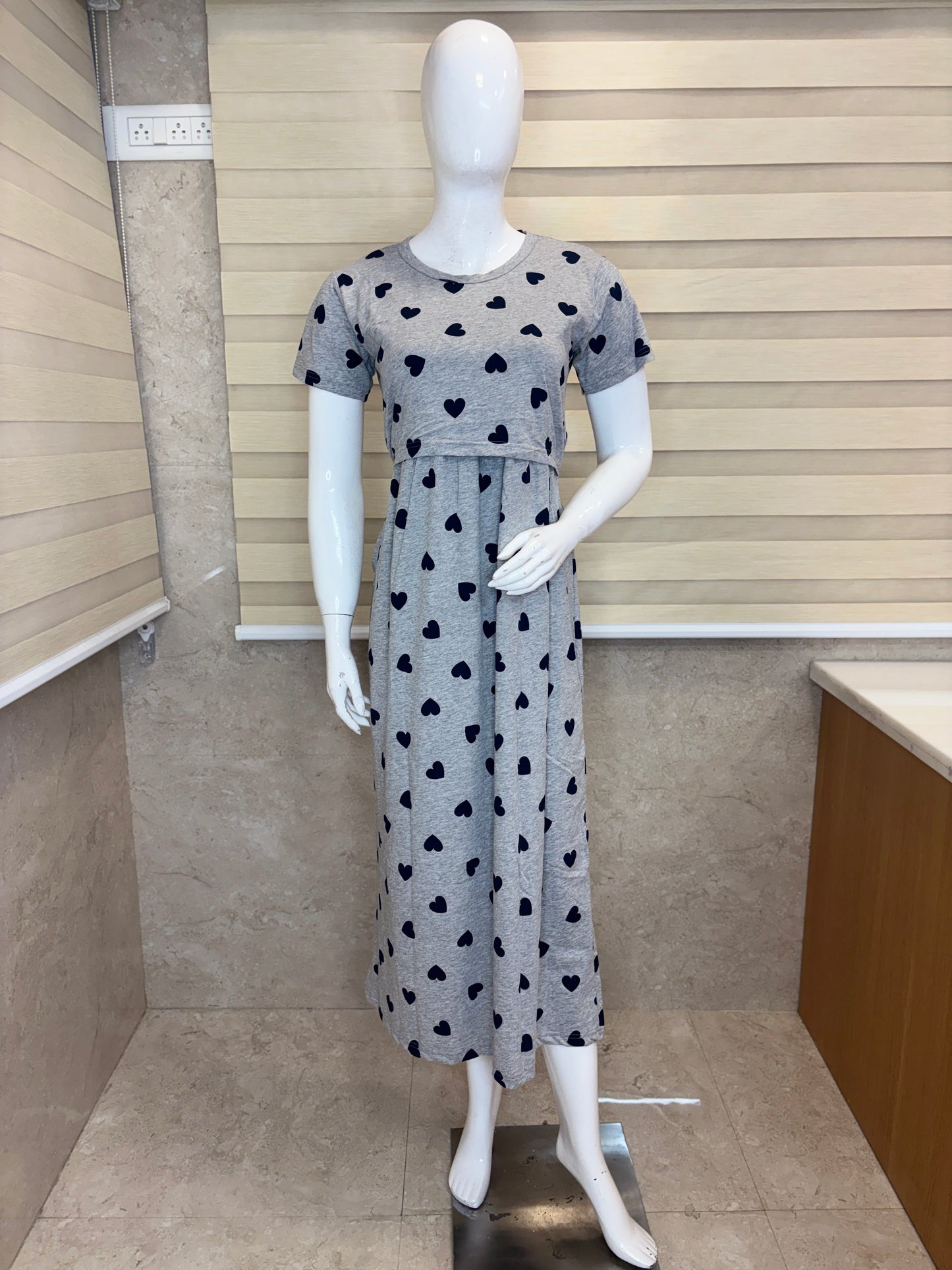 Grey Heart Print Maternity Maxi