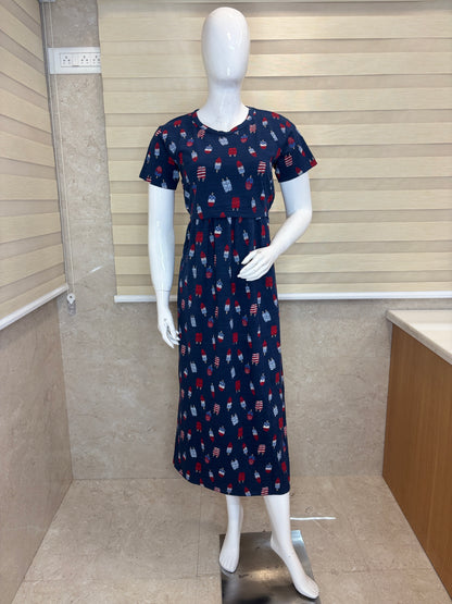 Navy Ice Cream Print Maternity Maxi