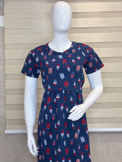 Navy Ice Cream Print Maternity Maxi