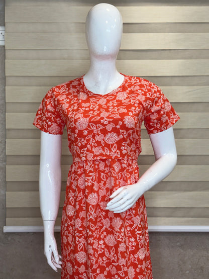 Red Floral Print Maternity Maxi