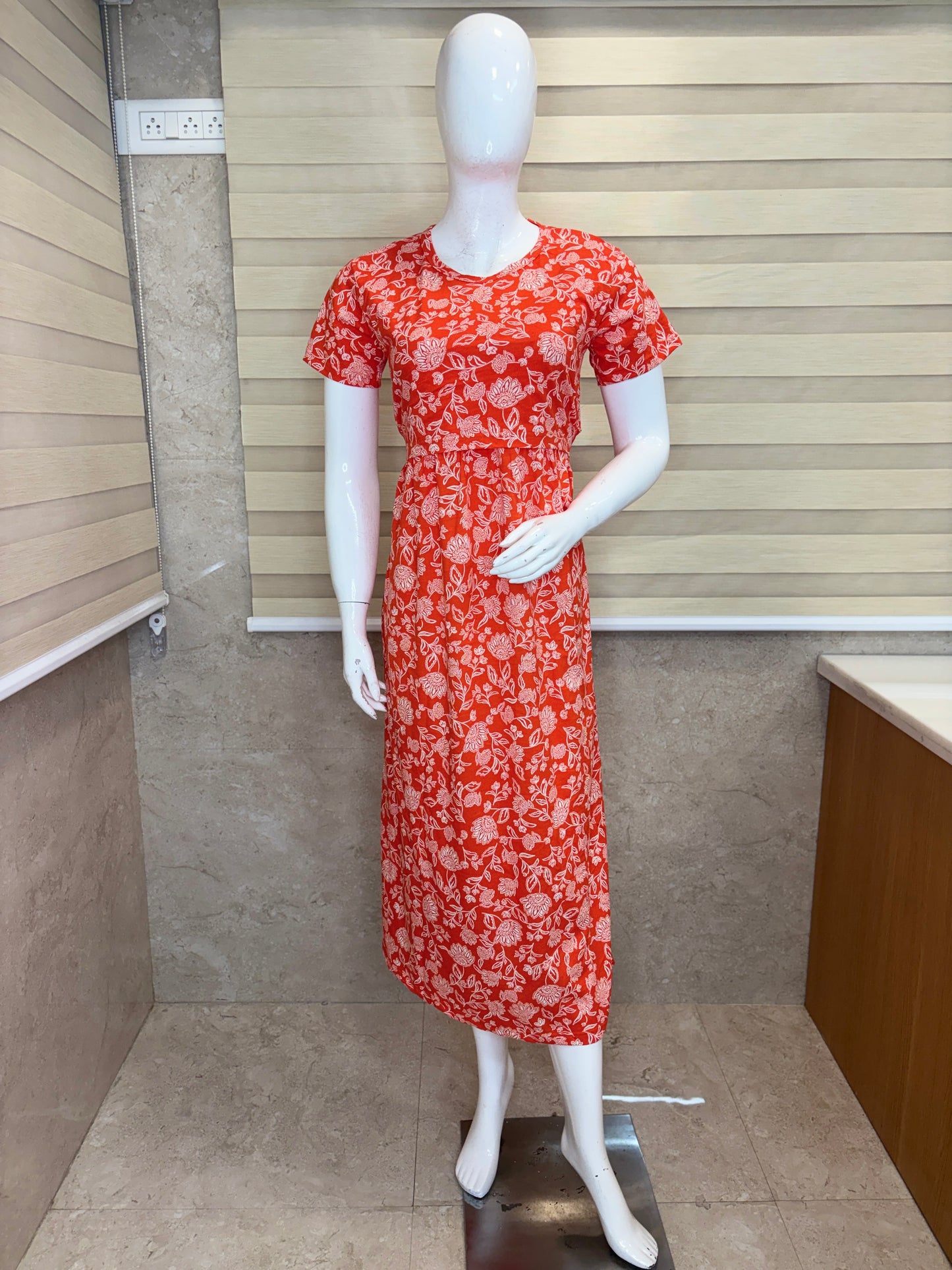 Red Floral Print Maternity Maxi