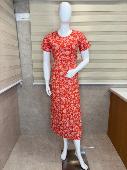 Red Floral Print Maternity Maxi