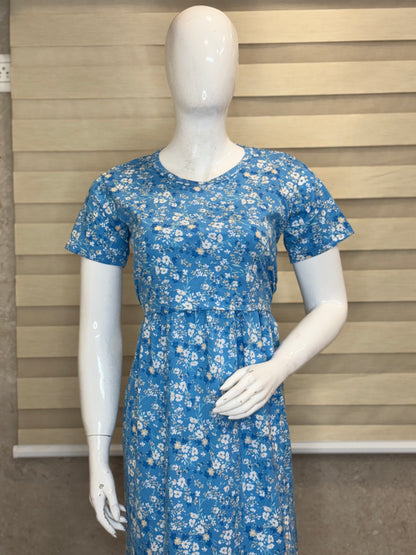 Sky Blue Ditsy Floral Print Maternity Maxi