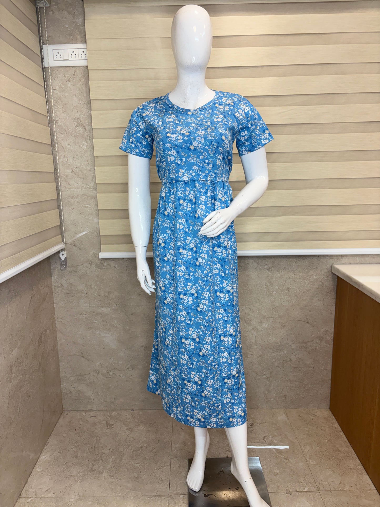 Sky Blue Ditsy Floral Print Maternity Maxi