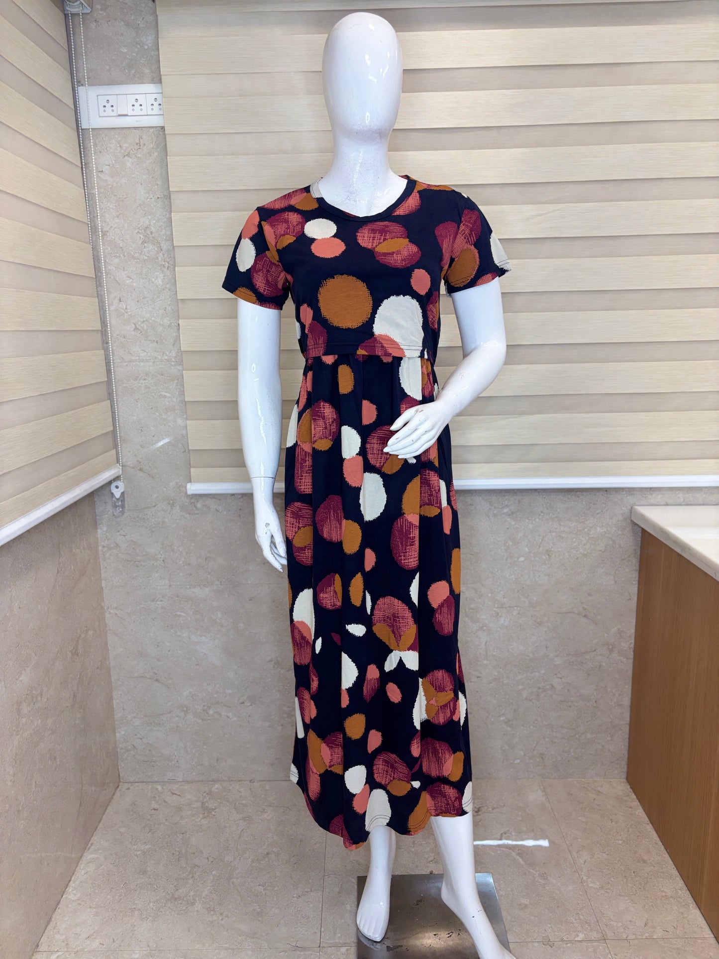 Navy Polka Dot Print Maternity Maxi